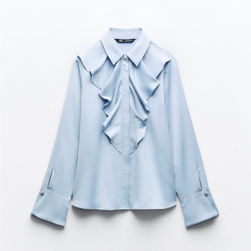 ZARA FRILLY BLOUSE WITH JEWEL BUTTONS / NWT